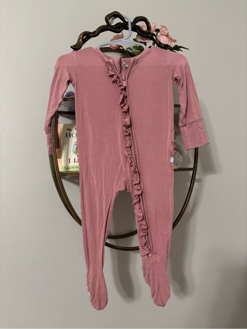 Posh Peanut Dusty Rose Ruffle Front Footed One-Piece